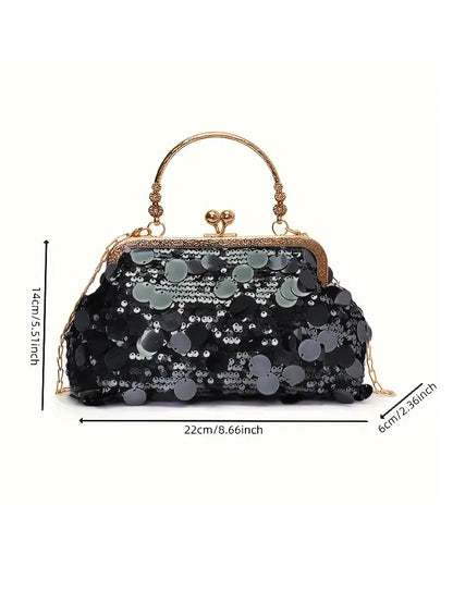 Sequin Evening Clutch In Black