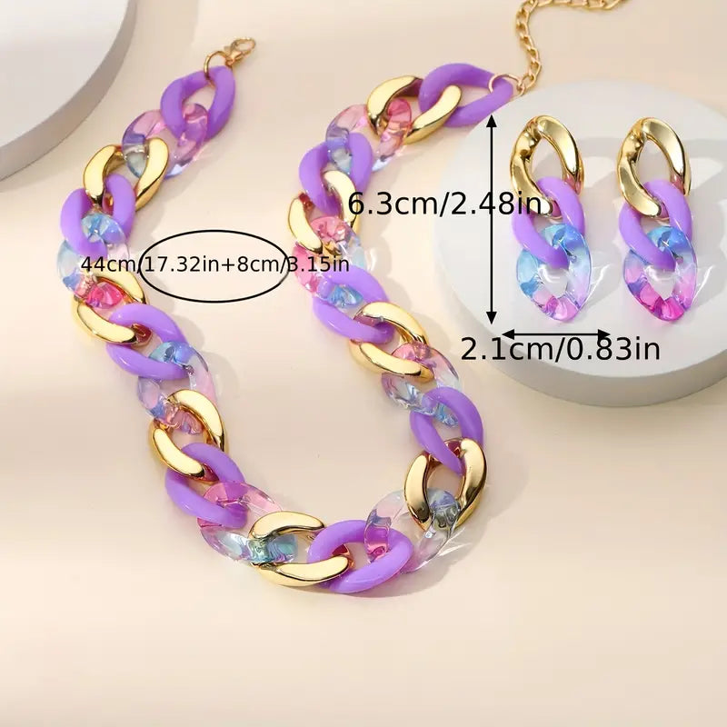 Vibrant Acrylic Chainlink Necklace and Earring Set
