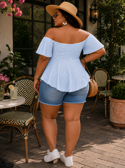 Nautical Off Shoulder Plus Size Top
