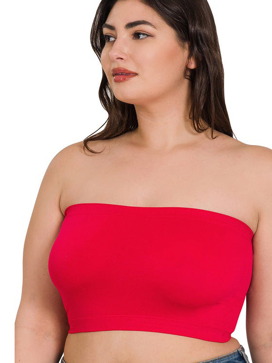 Ella Plus Size Seamless Bandeau in Red