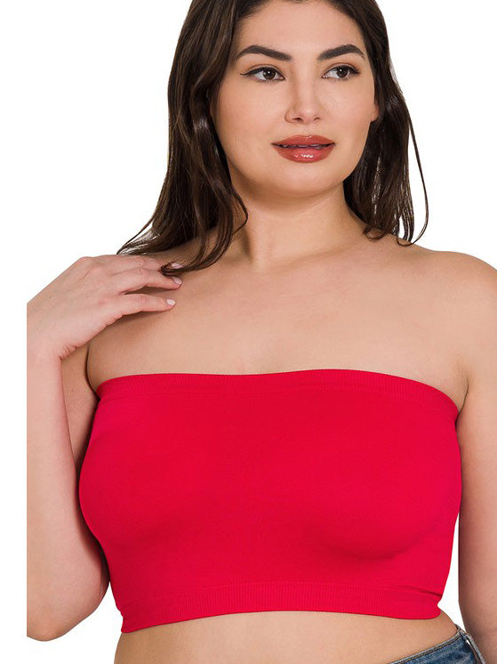 Ella Plus Size Seamless Bandeau in Red