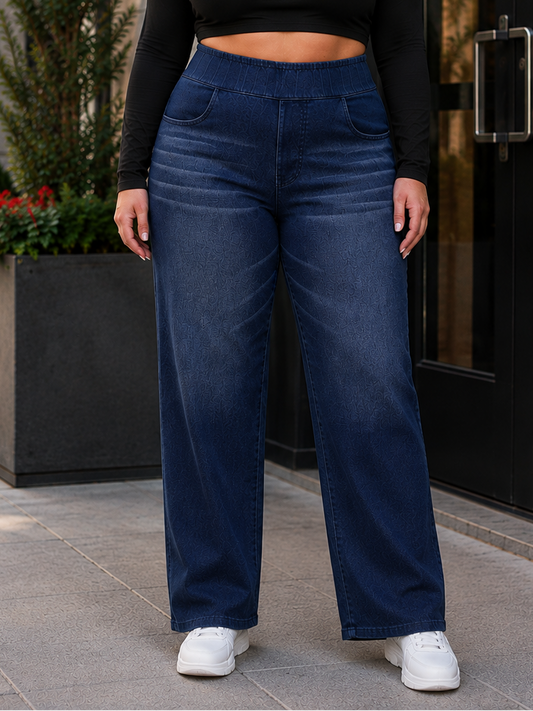 Tamara Pull On Plus Size Wide Leg Jeans
