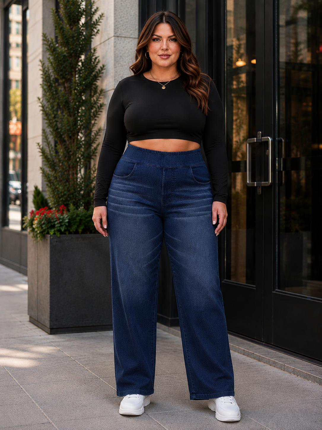 Tamara Pull On Plus Size Wide Leg Jeans