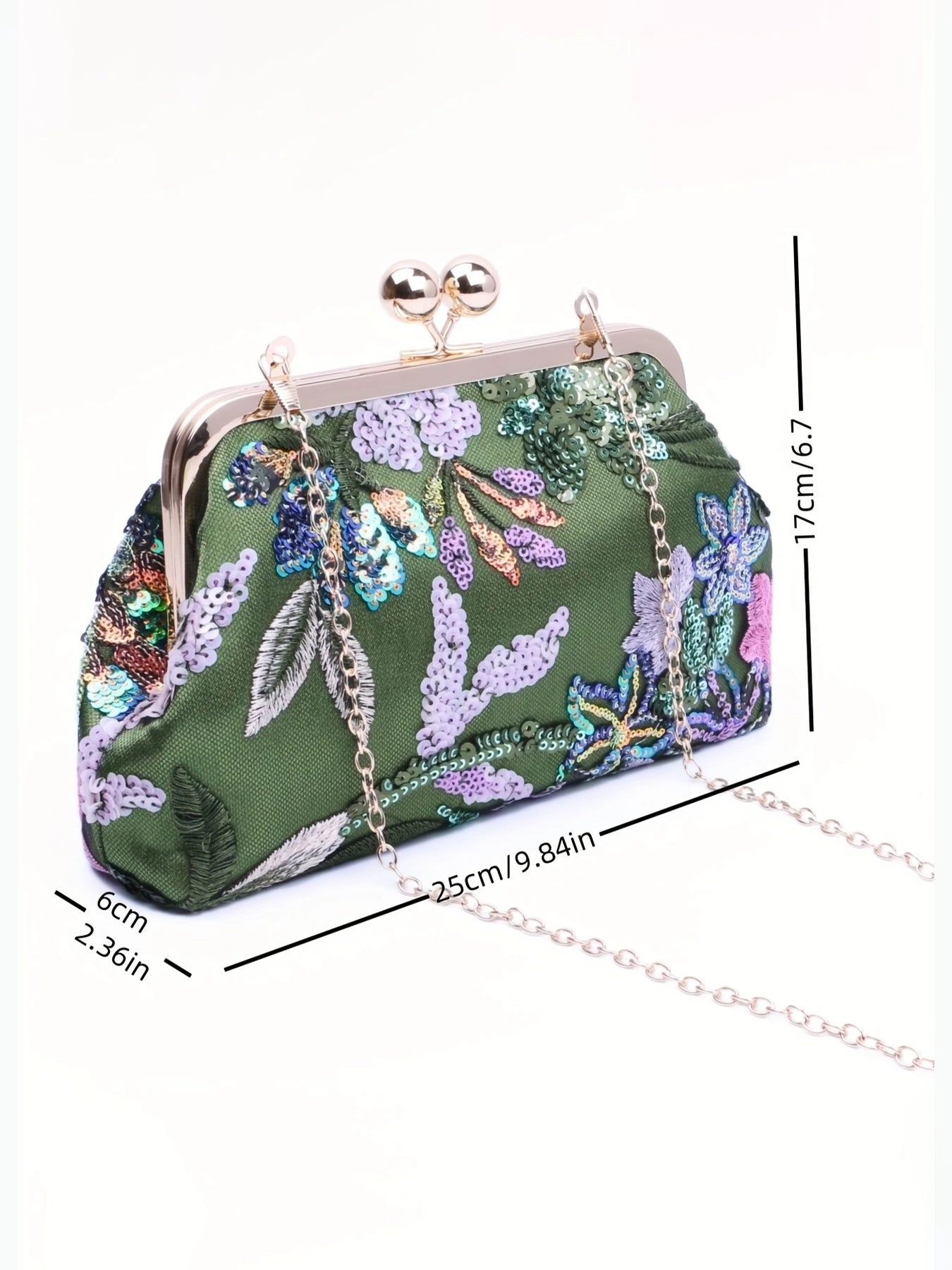 Sequin Embroidered Satin Clutch