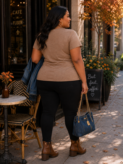 Joanne Short Sleeve Plus Size Top in Mocha