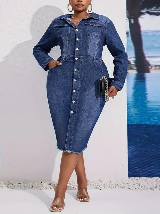 Christine Button Down Plus Size Denim Dress