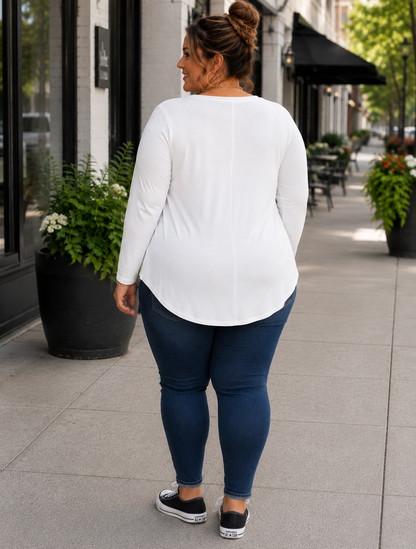 Neva Long Sleeve Plus Size Top in White