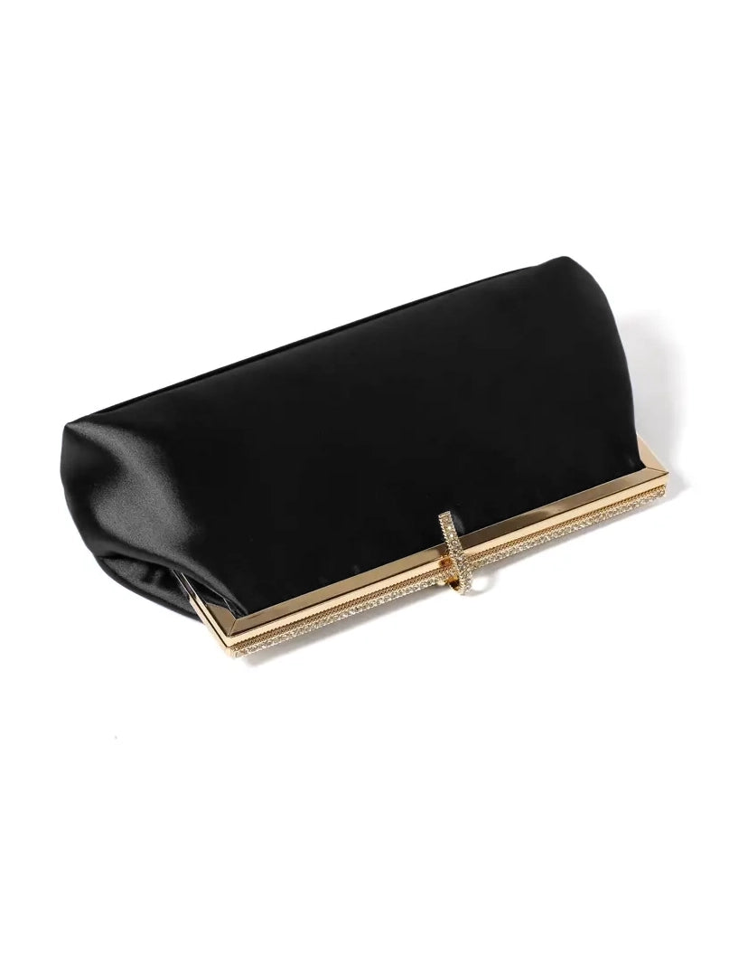 Satin Evening Clutch in Black & Gold