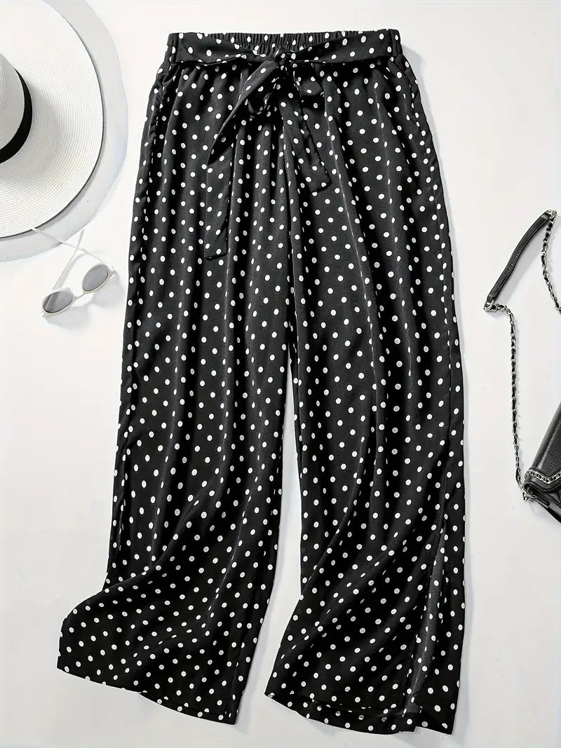 Kelly Plus Size Wide Leg Casual Pant in Polka Dot