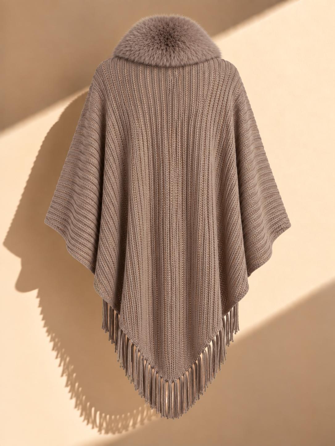 Cape with Fur Trim in Green or Khaki