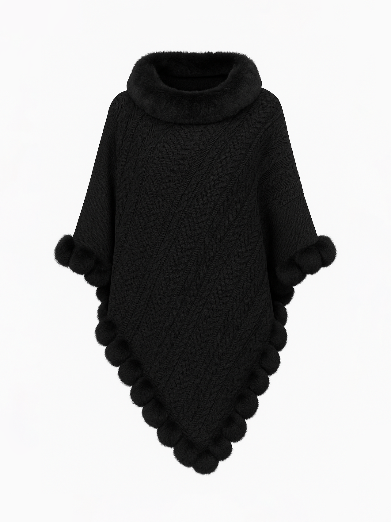 Cozy Knitted Poncho With Faux Fur Trim