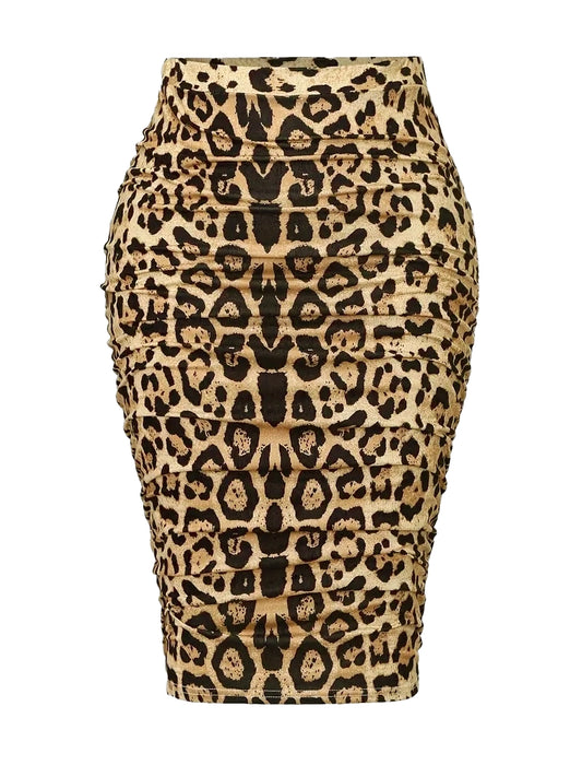 Myla Plus Size Ruched Leopard Pencil Skirt