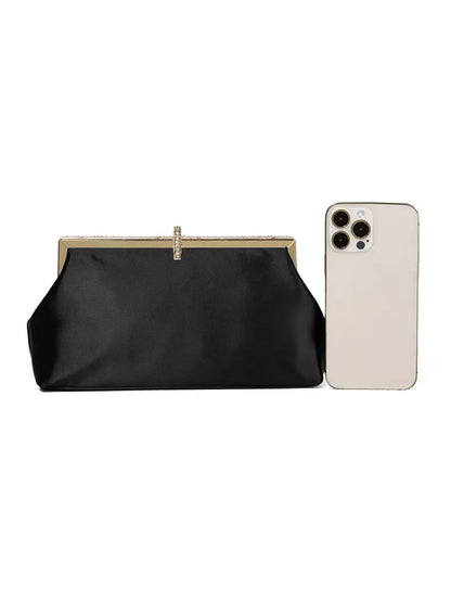 Satin Evening Clutch in Black & Gold