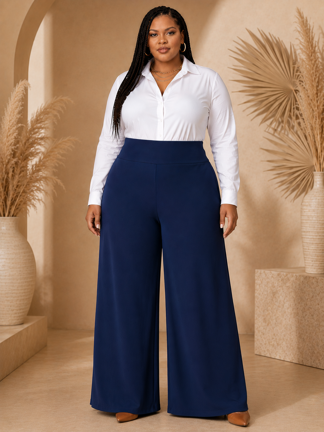 Lyra Wide-Leg Plus Size Pant in Navy