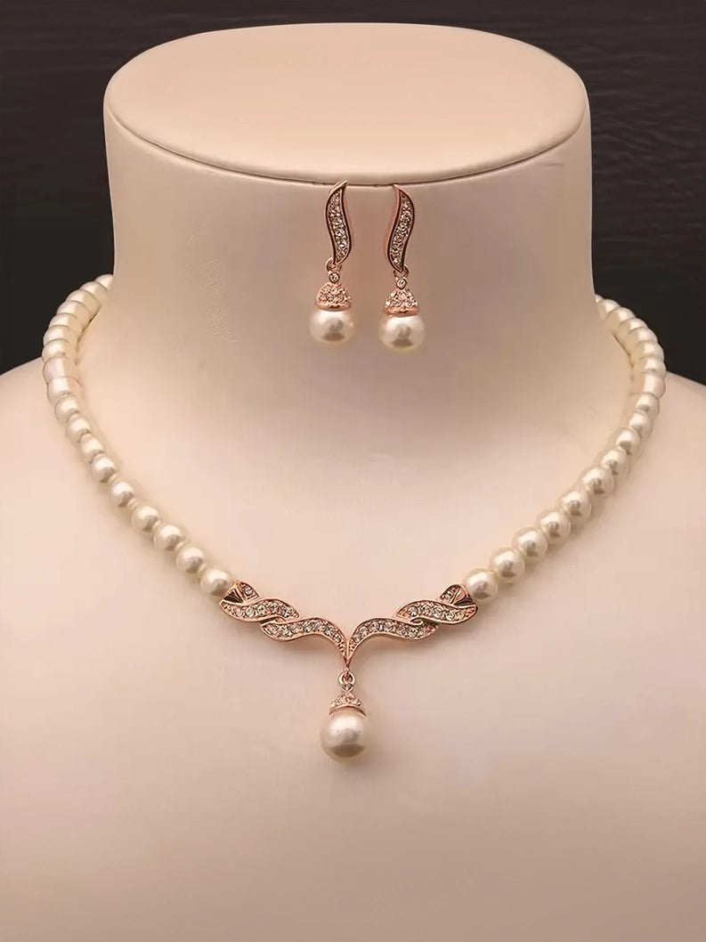 Faux Pearl Necklace & Earring Jewelry Set