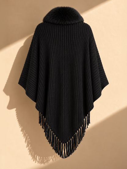 Cape with Fur Trim in Ivory or Black