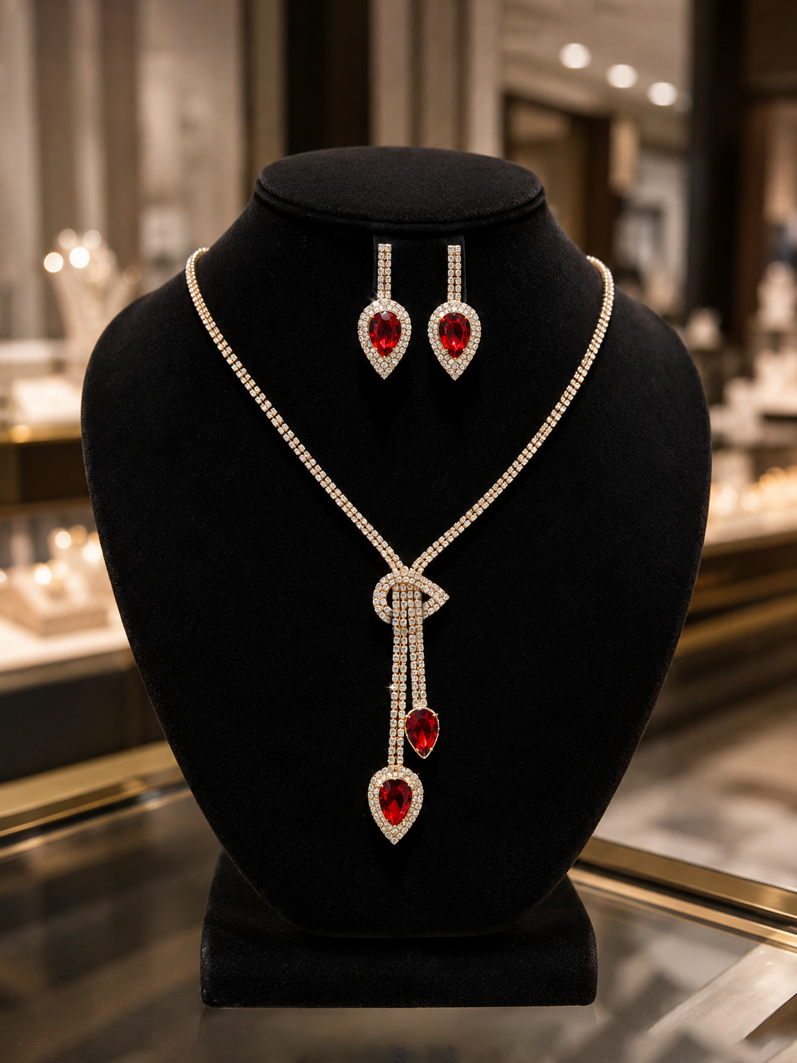 Rhinestone Tear Drop Set in Red