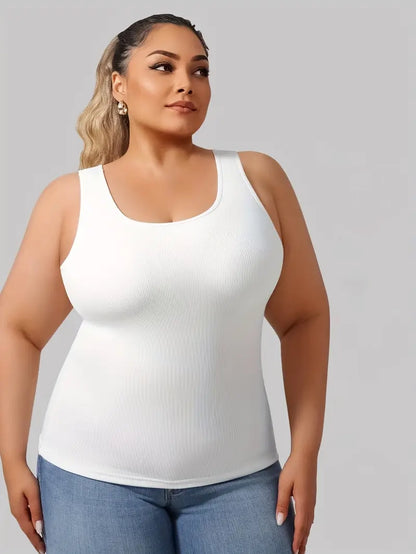 Freesia Ribbed Plus Size Tank Top with Built-in Bra by Run Free by Vee