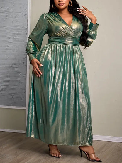 Sidney Plus Size Maxi Gown in Shimmery Metallic