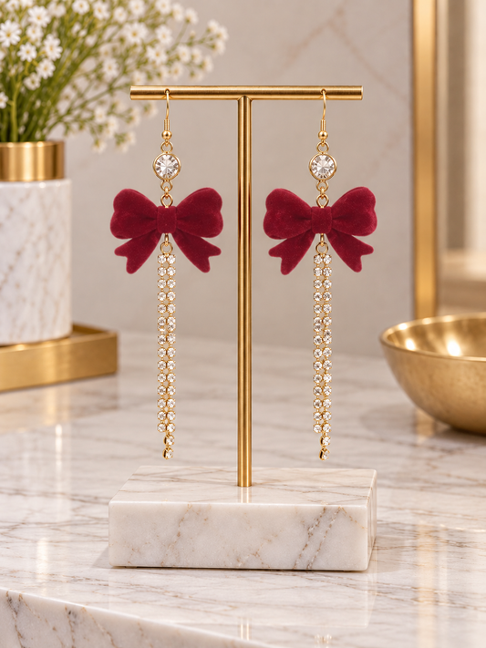 Ruby Bow Dangle Earrings