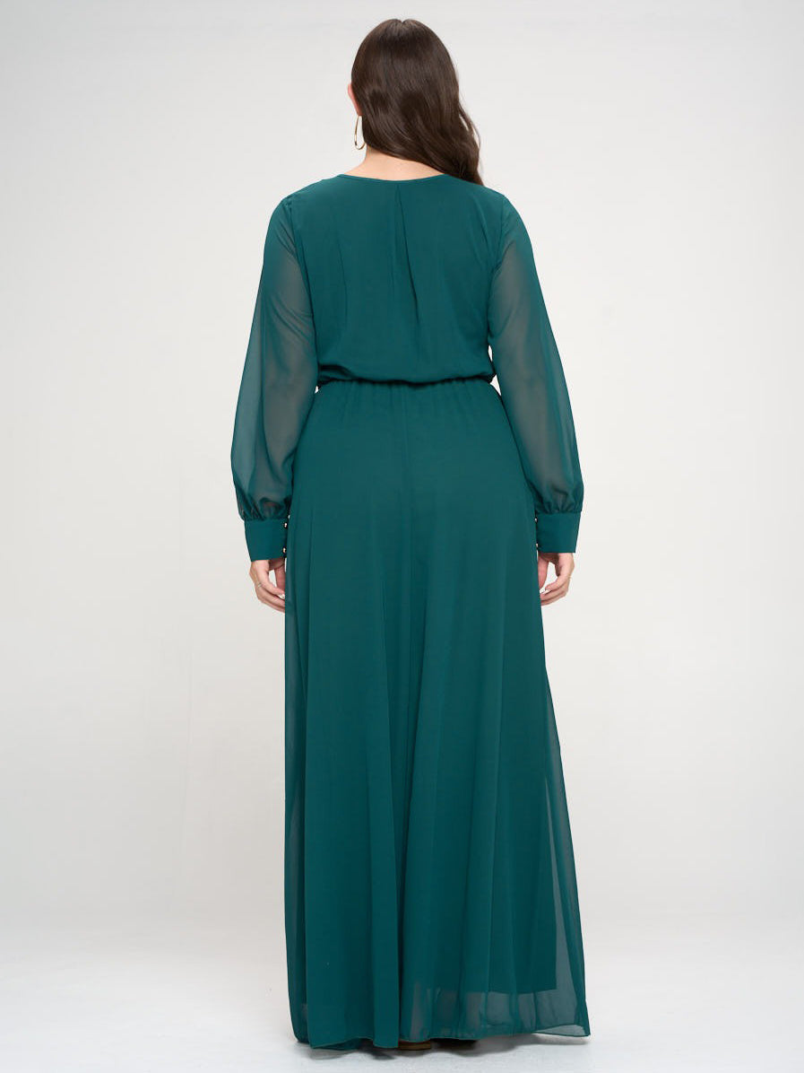 Abigail Plus Size Chiffon Maxi Dress in Hunter Green