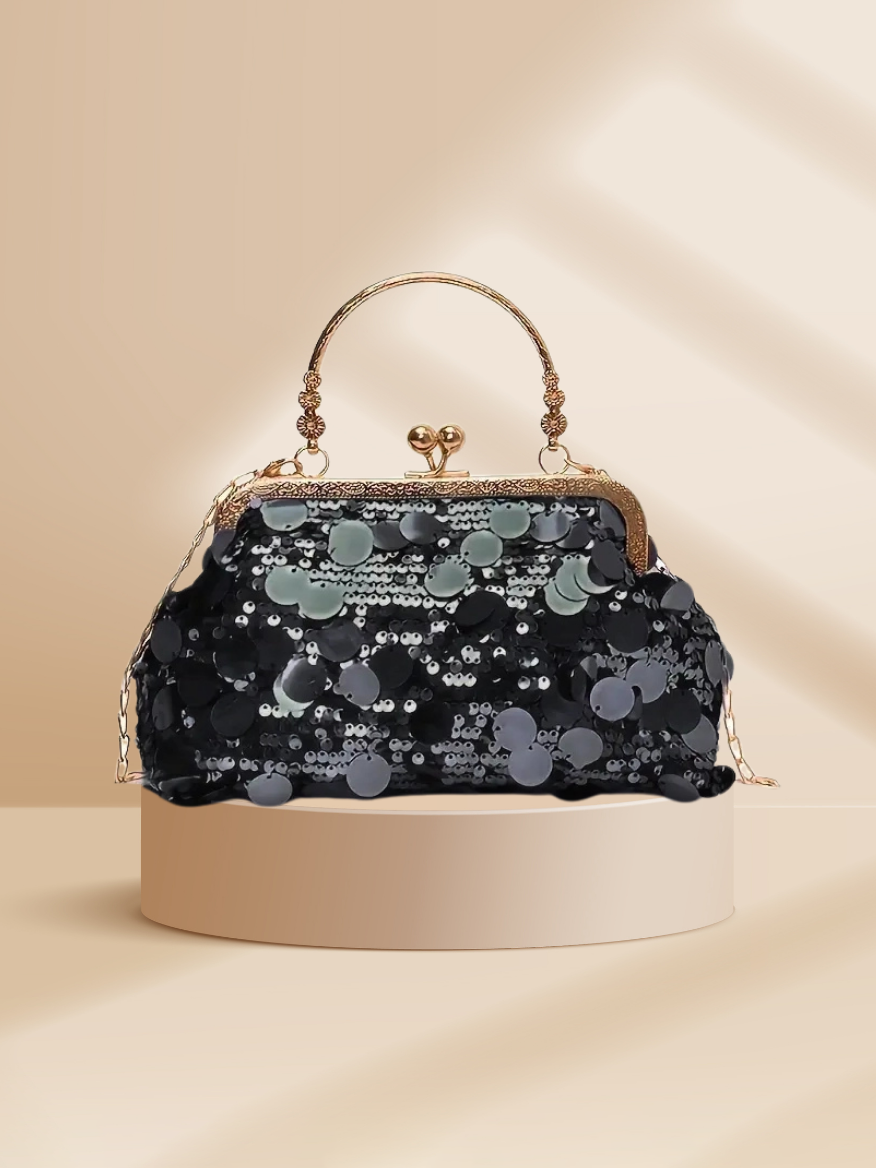 Sequin Evening Clutch In Black