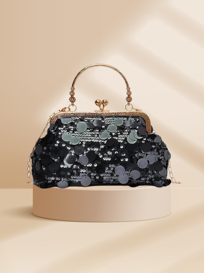 Sequin Evening Clutch In Black