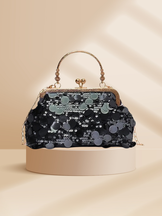 Sequin Evening Clutch In Black