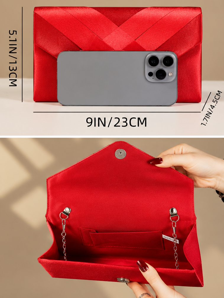 Minimalist Satin Evening Bag in Red