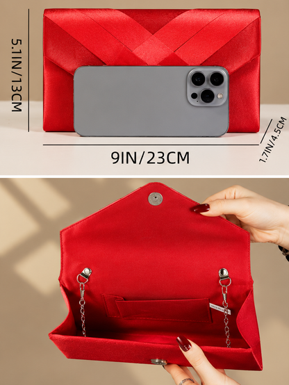 Minimalist Satin Evening Bag in Red