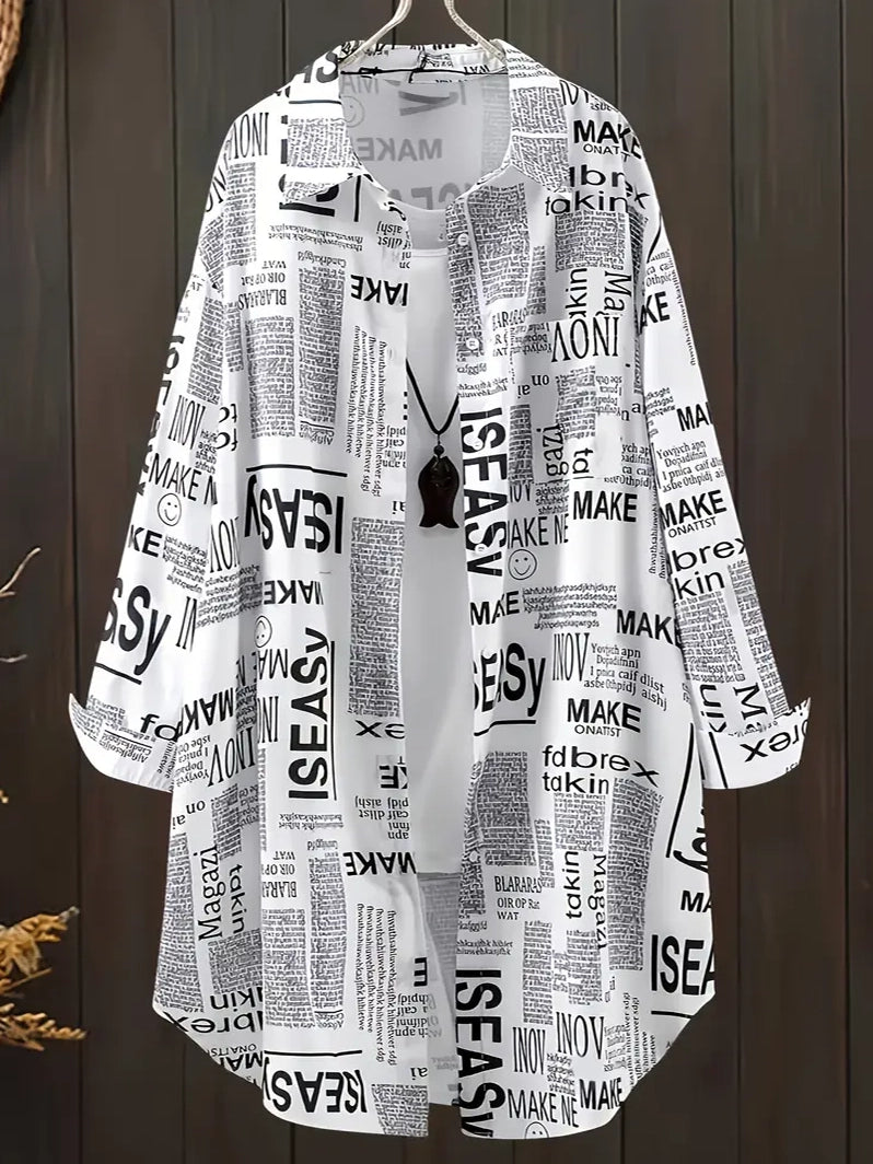 Melany Plus Size Newsprint Shirtdress