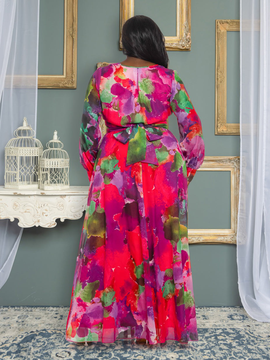 Abigail Plus Size Chiffon Maxi Dress in Pink Floral