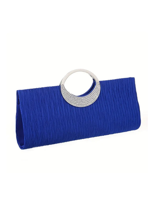 Ruched Satin Evening Clutch in Blue (Copy)