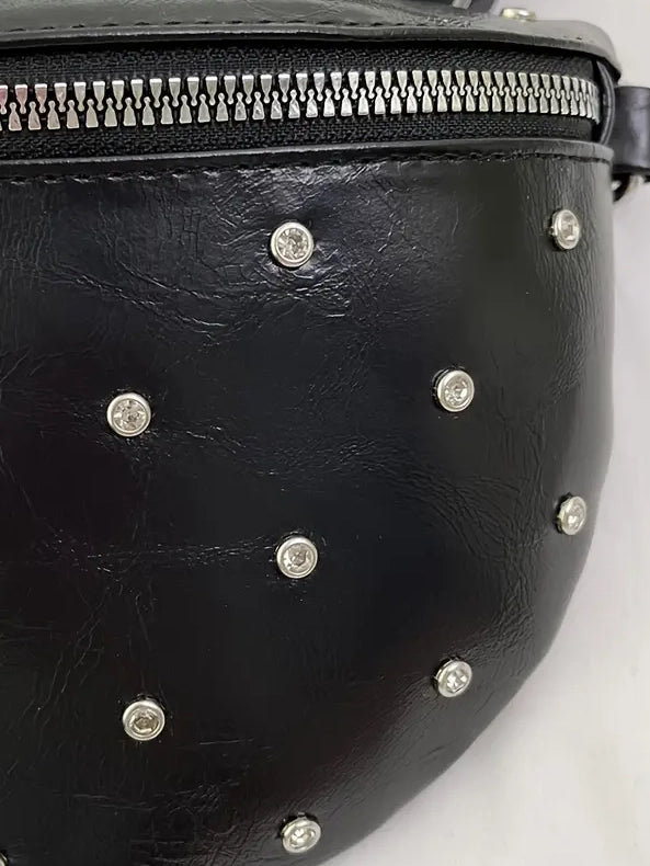 Faux Leather Fanny Pack with Rhinestone Rivets