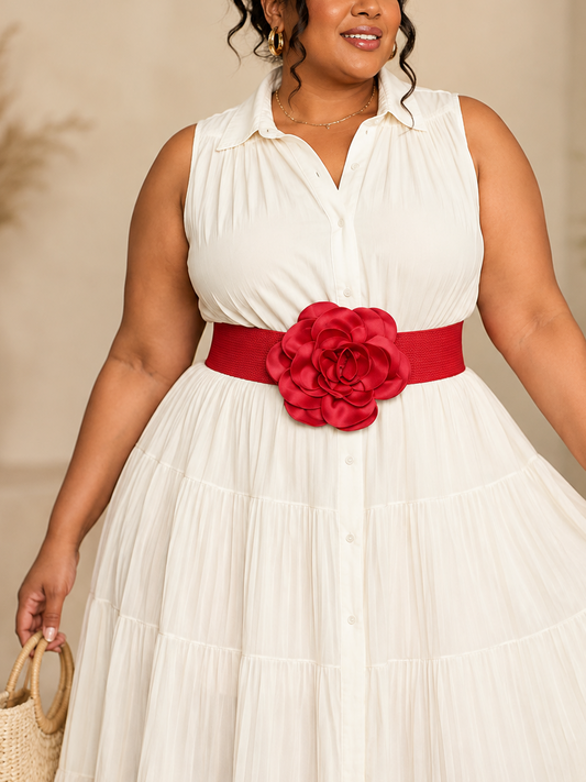 Flower Detailed Plus Size Belt in Red
