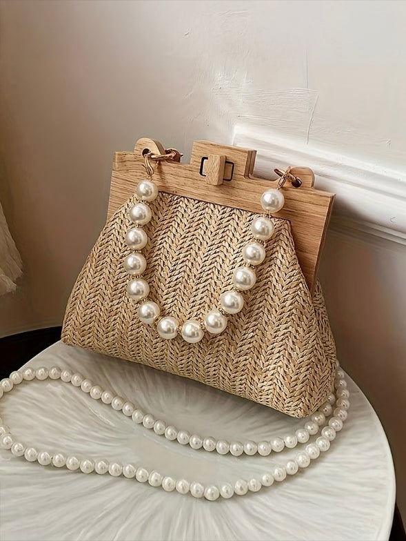 Chic Woven Pearl Detail Bag