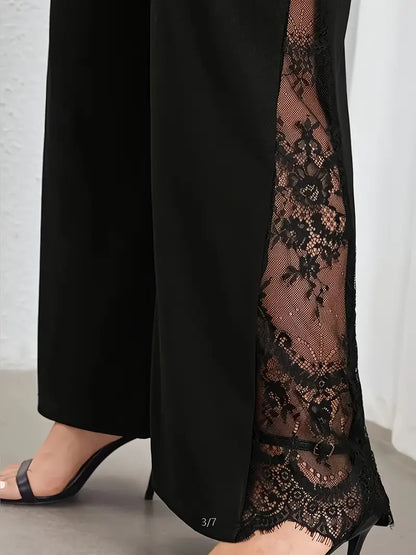 Liora Lace Insert Wide Leg Plus Size Pants