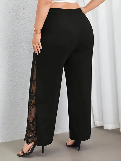 Liora Lace Insert Wide Leg Plus Size Pants