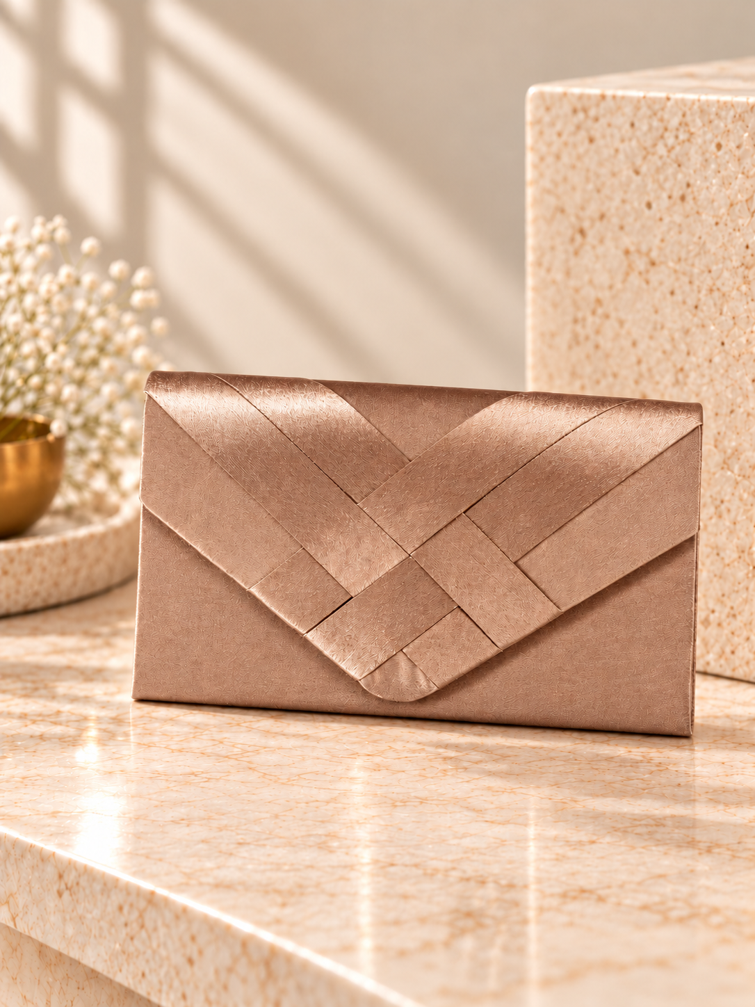 Satin Evening Bag in Champagne