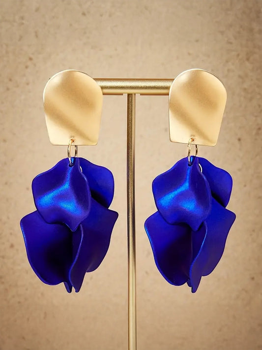 Rose Petal Dangle Earrings in Electric Blue