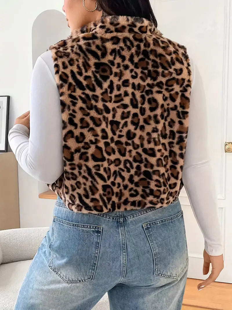 Romy Plus Size Animal Print Sherpa Vest