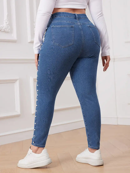 Nikki Plus Size Pearl-Embellished Skinny Jeans