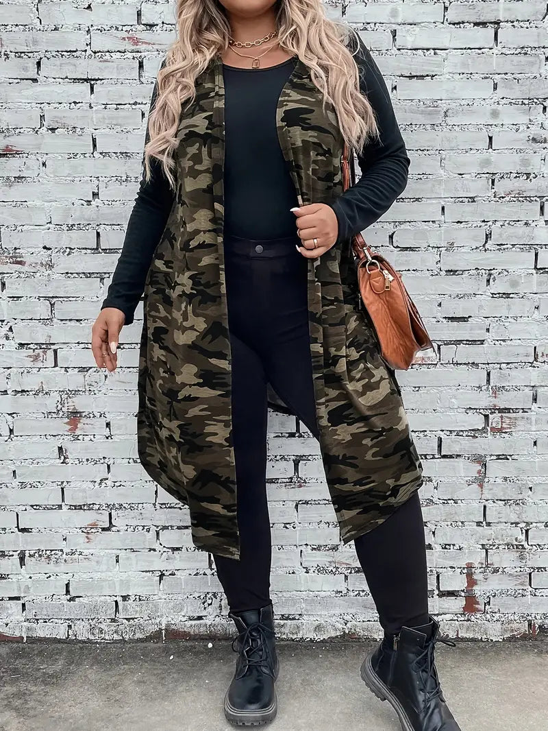 Lavinia Plus Size Draped Vest in Camo