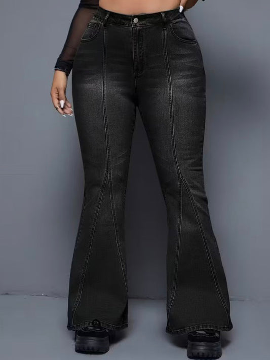 Elany Mid Waist Flared Plus Size Jeans