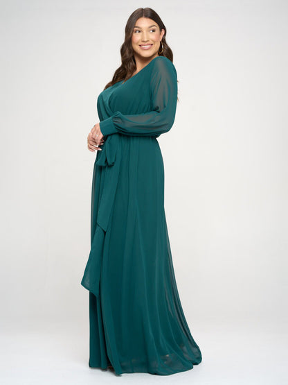 Abigail Plus Size Chiffon Maxi Dress in Hunter Green