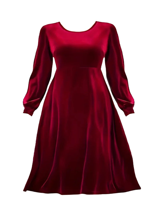 Jennifer Plus Size Fit & Flare Velour Dress in Deep Red