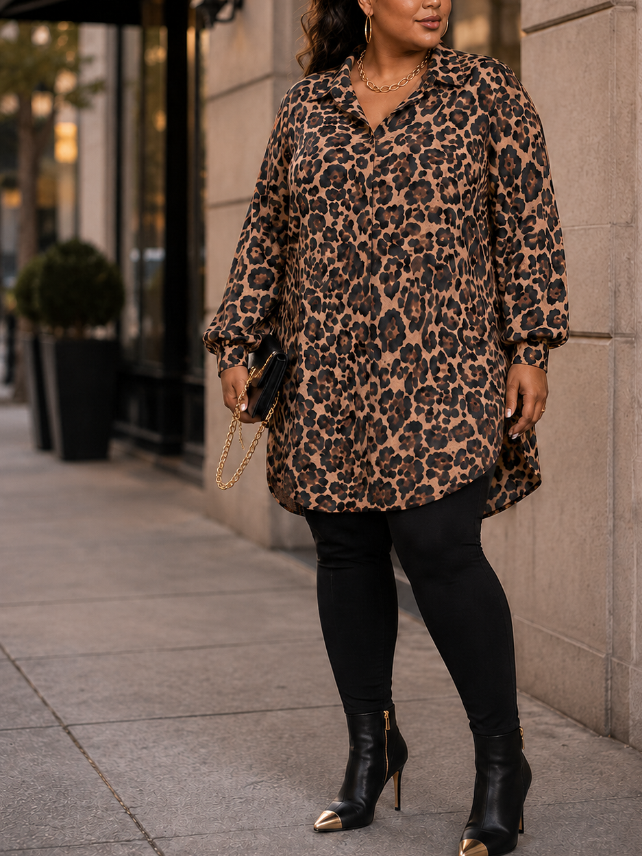 Jasmine Leopard Plus Size Tunic Dress