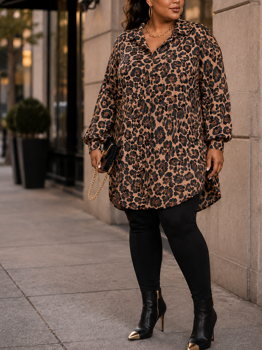 Jasmine Leopard Plus Size Tunic Dress