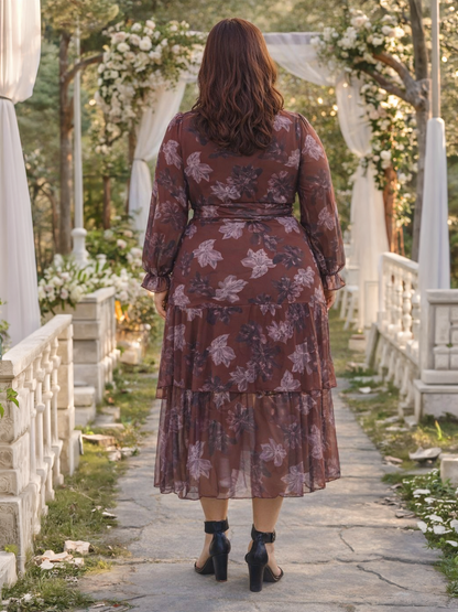 Amara Floral Plus Size Tiered Dress, plus size dress, alternate view