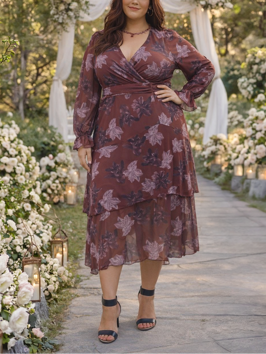 Amara Floral Plus Size Tiered Dress, plus size dress, front view